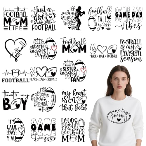Dtf Transfers Ready to Press - 20Pcs Football Iron on Transfer for Tshirts, Sports Game Day Iron on Decals Patches, Football Mom Heat Sublimation Stickers for DIY Cheer Tshirts Clothing Bags - color: Football027