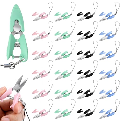 24 Pcs Mini Travel Scissors with Cover, Tiny Scissors for Travel, Small Compact Yarn Keychain Scissor, Portable Snips for Sewing Crafts Yarn, 4 Colors