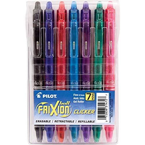 PILOT FriXion Clicker Gel Ink Pens 0.7mm, Assorted Colors, 7-Pack - color: Fine, size: 7 Count (Pack of 1)