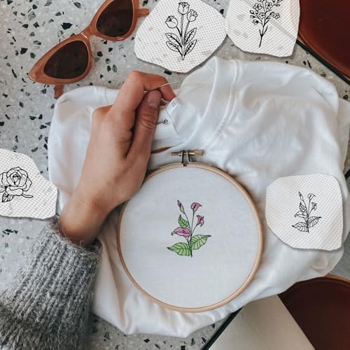 98Pcs Embroidery Paper Flowers Water Soluble Embroidery Patterns Plants and Floral Theme Stick and Stitch Wash Away Transfer Paper Stabilizers for Hand Sewing Beginners 11.7 x 8.3 Inch - color: Flower Plants