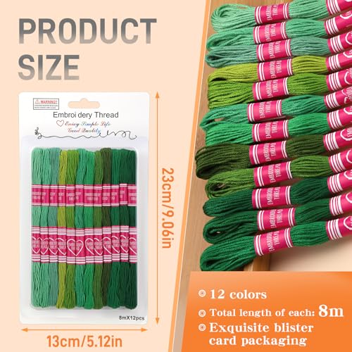 Embroidery Floss,12 Skeins Green Series Bracelet Embroidery Thread - color: Green Series