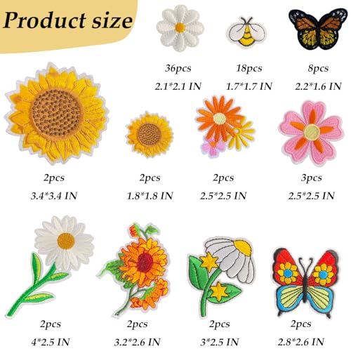 80Pcs Flower Butterfly Bee Iron on Patches Bulk, Sew on Embroidered Applique Flower & Butterfly Patch for Clothing, Hats, Backpacks, Jackets, and Bags - color: Flower & Butterfly