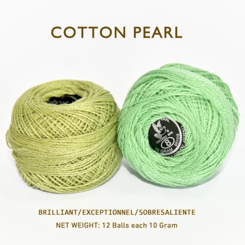 Double Mercerized Egyptian Long Staple Cotton Pearl Thread Ball 10 Grams Rainbow Color 12 Colors per Box for Crochet Hardanger Kniting Hand Sewing,Cool Grey-GreenPalette - color: Cool Grey-Green Palette