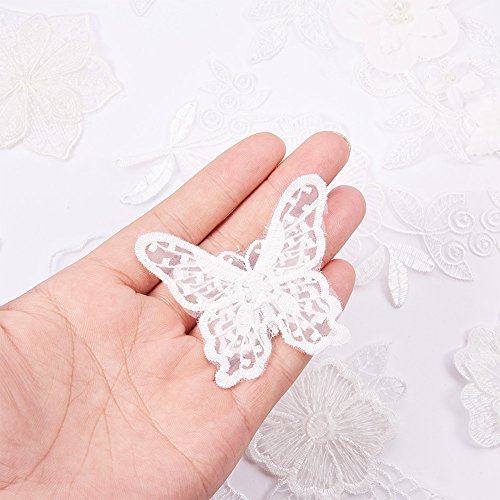 NBEADS 10 Pcs White Mix Style Embroidery Lace Flower Patches Appliques DIY Sewing Craft for Decoration, Sew On Patches for Repairing and Decorating Clothing, Bags - color: White 10pcs
