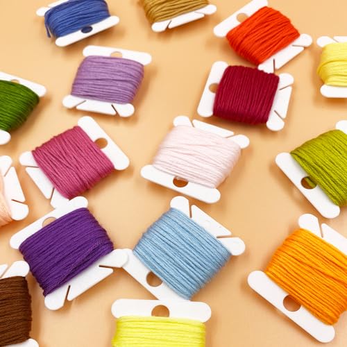 Embroidery Floss Bobbins, 120Pcs Embroidery Thread Organizer Cross Stitch Supplies Thread Holder Sewing Storage Plastic Cards with Pen and Label and Storage Loop