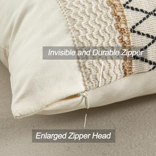 Throw Pillow Covers 16 x 16 Inch 1PC for Farmhouse Living Room, Cotton & Burlap Textured Striped Woven Boho Pillow Covers (Beige & Black Grid) - color: Black Grid, size: 16" x 16" (Pack of 1)