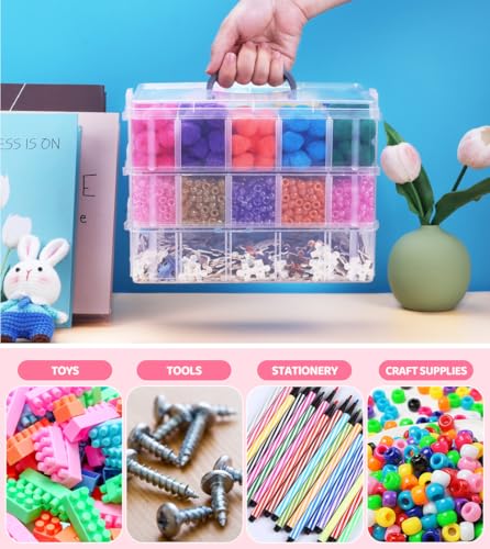 Praisebank 3-Layer Stackable Storage Container Box, 30 Dividers Compartments, Perfect for Storage Jewelry & Arts & Crafts & Sewing. (Clear) - color: Clear