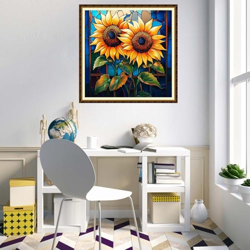 Redxing Counted Cross Stitch Kit for Beginners,Unprinted Needlepoint Kits for Beginners Cross Stitching Embroidery Kit 11CT Stitches kit-Magic Sunflower 18x18 inch - color: KitColors16