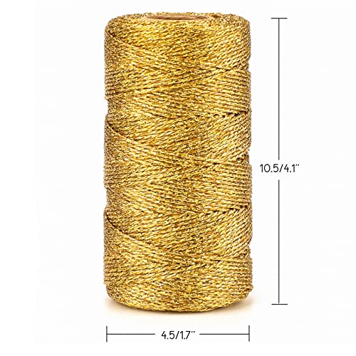 jijAcraft 328 Feet Gold String Twine - 1.5mm Metallic Ornament Thread Gift Wrapping - Inelastic Macrame Glitter Gold Cord for Gift Wrapping, DIY Crafts, Bracelets - color: Gold, size: 328 Feet