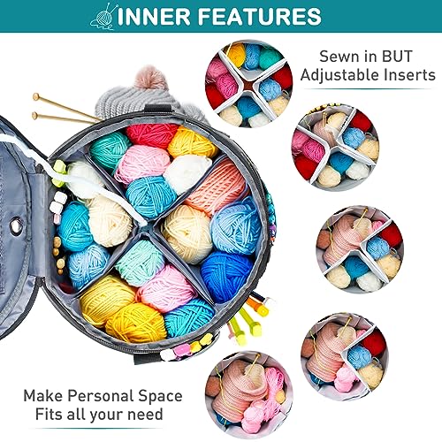 MYBAGZING Expandable Crochet Bag Organizer w/Yarn Grommets& Zipper Closure - color: Grey-Ⅱ, size: Medium-Zipper Closure