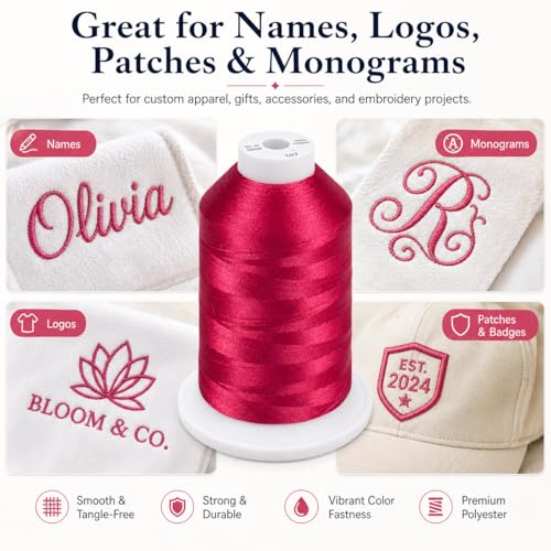 Simthread 5500Yds/5000M 40WT Polyester Embroidery Thread Dark Fuchsia 107 - color: Dark Fuchsia-107