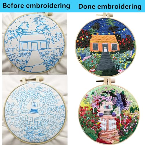 Allazone 2 Sets Embroidery Kit for Beginners, Stitch Practice Kits for Craft Lover Hand Stitch with Embroidery Fabric with Stamped Pattern, Starter Stitch Kits Suitable for Adults (Garden) - color: Garden