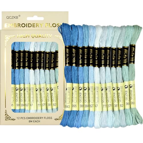 Premium Rainbow Color Embroidery Floss - Cross Stitch Threads - Friendship Bracelets Floss - Crafts Floss - 12 Skeins Per Pack Embroidery Floss,Blue-Green Gradient - color: Blue-Green Gradient