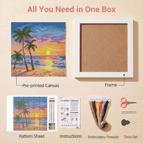 WUSARPLY Sunset Landscape Stamped Cross Stitch Kits for Adults with Framed - color: DKJ034