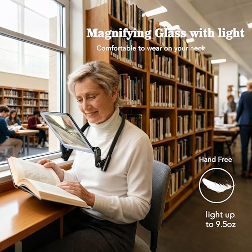 Magnifying Glass with Light for Reading,Rechargeable Hands Free Magnifier