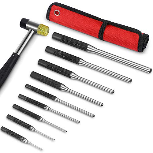 Roll Pin Punch Set with Storage Pouch, 9 Piece Steel Removal Tool Kit for Jewelry