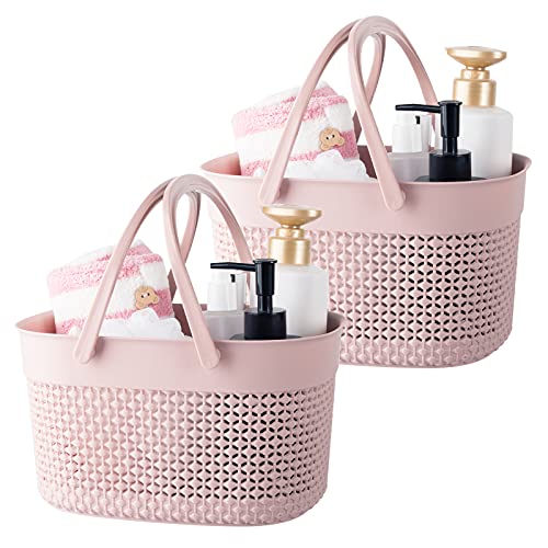 rejomiik 2 Pack Portable Plastic Shower Caddy Basket with Handles, Pink - color: Pink, size: 2 pack