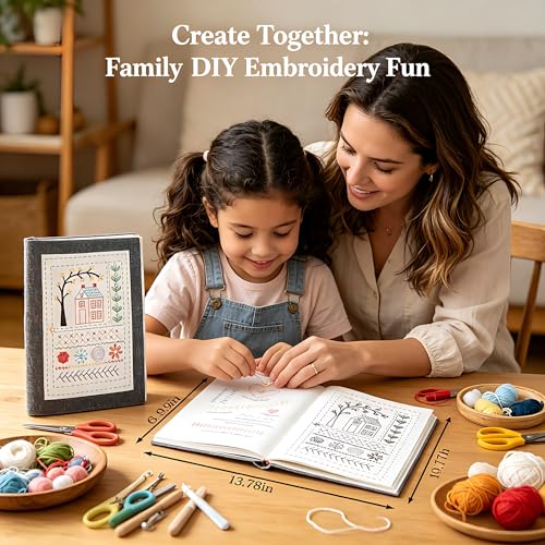DYONDER 2026 New Hand Embroidery Pattern Practice Book for Beginners, Embroidery Stitch Practice Book with Hand Stitch Templates & How to Guide - color: Black