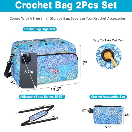 IBFUN Crochet Yarn Knitting Bag Organizer for Knit Accessories Hooks - color: L-Glacier Blue, size: Large