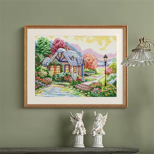 JOYSEWING Dream House Countryside Pattern Stamped Cross Stitch for Adult Counted Embroidery Kits for Beginners DIY Needlepoint Craft Kits Home Decor (Sweet Home(11CT) 22.05 ×17.32 inch) - color: Sweet home(11CT)22.05 ×17.32 inch