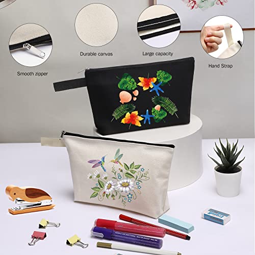 10 Pieces Cotton Canvas Makeup Bag with Bottom, Multi Purpose Cosmetic Bag with Zipper MN-WB07 Wb07 - color: White, size: S