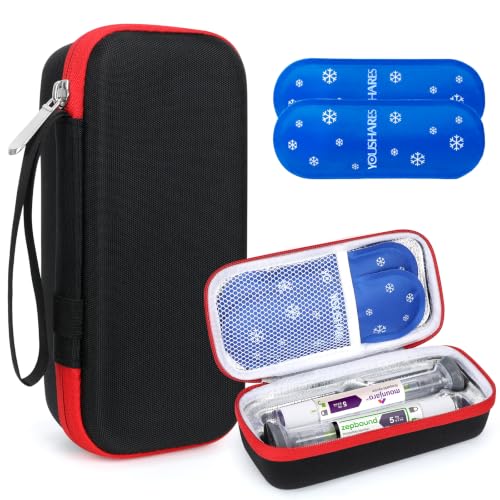 YOUSHARES GLP-1 Travel Case for Zepbound & Mounjaro Injector Pens, TSA Approved Insulated Cooler Storage Bag with 2 Reusable Ice Packs, Hard Shell Tirzepatide Pen Holder for Travel & Daily Use - color: 01 Blackred