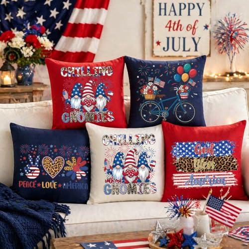 Independence Day Heat Transfer Vinyl Decals 4th of July Iron on Transfer Patches 4PCS USA Patriotic American Flag Dwarf Bicycle Design Iron on Appliques Stickers for Clothing T-Shirt DIY Crafts Decor - color: 4th of July A