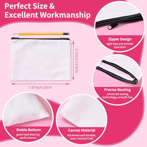 AMDAILY 24Pcs Sublimation Blank Canvas Makeup Bags, Bulk Blank Cosmetic Bag - color: White, size: 7.87 x 5.7Inch