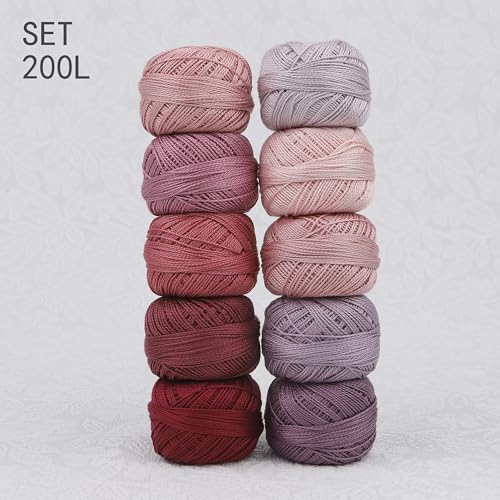 Size 8 Double Mercerized Egyptian Long Staple Cotton Pearl Thread Ball 5 Grams Rainbow Color Embroidery Thread 10 Colors per Box for Crochet Hardanger Cross Stitch Hand Embroidery (Set L) - color: Set L