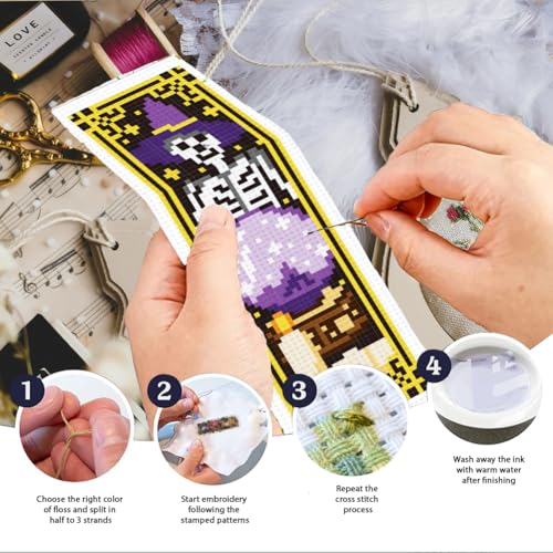 INFUNLY 6pcs Divination Cross Stitch Bookmark Kits Evil Eye DIY Cross Stitch Kit for Beginners with Instruction Sun and Moon Astrology Stamped Embroidery Bookmark Kit for Book Lovers Reader - style: Divination