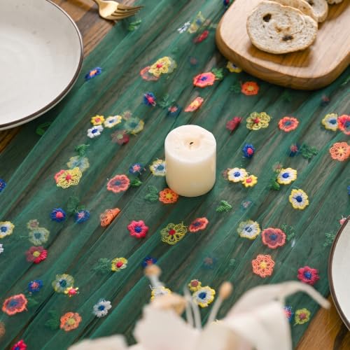 Horaldaily Christmas Green Embroidery Tablecloth, 52×70 Inch Rectangular - color: Deep Green, size: 52" x 70" (Rectangular)