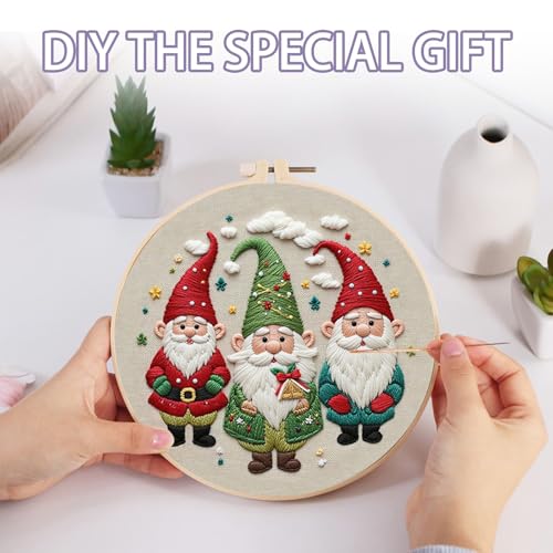 Offizon Christmas Embroidery Kit for Beginners, 3 PCS Starter Cross Stitches, Winter Santa Handicrafts, Merry Chistmas - color: Christmas Beige