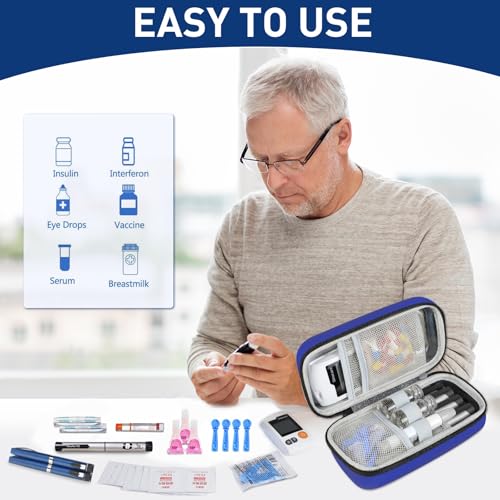 Medineed Temperature Display Insulin Travel Case, 2PCS Ice Packs, Blue - color: Blue