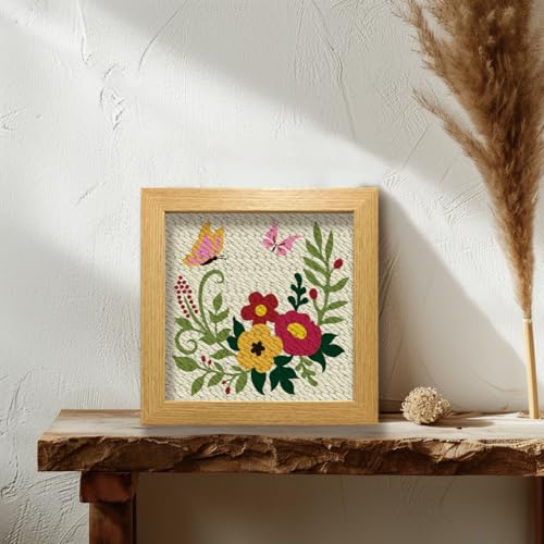 BEUNITONE 2 Sets Flower Punch Needle Kits Butterfly Beginner Punch Embroidery Kits with Frame Embroidery Starter Kits Punch Stitching Kit with Instruction for Wall Hanging Painting 9.4'' x 9.4'' - color: 07-Garland