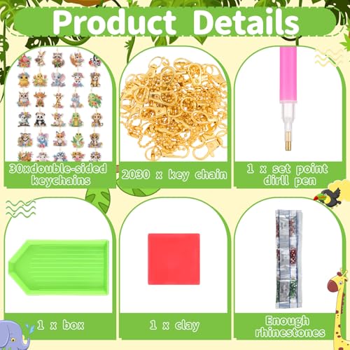 WILLBOND 30 Pcs Diamond Art Keychain Kits for Adults, Watercolor Animal - color: Watercolor Animal
