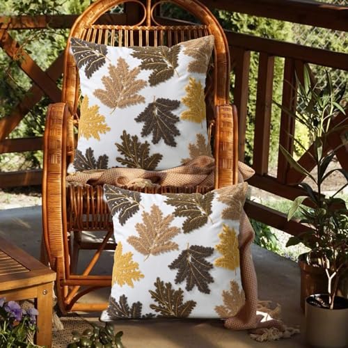 Set of 2 Embroidered Decorative Throw Pillow Covers Couch Square Pillowcases Cushion for Bedroom Sofa Farmhouse Decor 18x18 Inch (Yellow Maple Leaf) - color: Yellow Maple Leaf