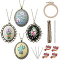 ZOCONE 4 Packs Embroidery Necklace Kits, Embroidery Pendant Kit Mini Cross Stitch Kit with Hoop, Necklace, Pendant, Stamped Pattern Cloth, Instructions, etc. Embroidery Kits for Adults - color: 4 Packs-D