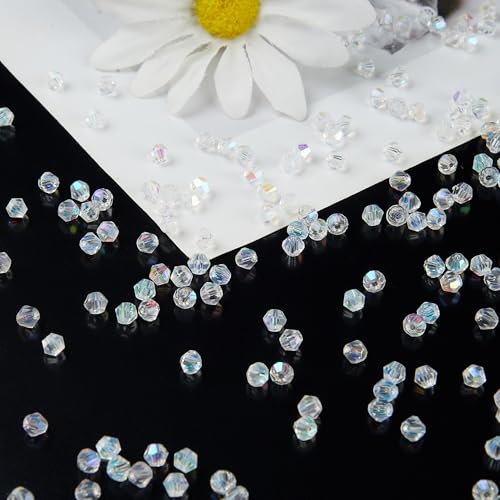 1100PCS 4mm Bicone Crystal Glass Beads for Jewelry Making, Sparkling Mini Beads for Suncatchers, DIY Bracelets & Craft Projects (AB White) - color: AB White, size: 4MM 1100 Pcs