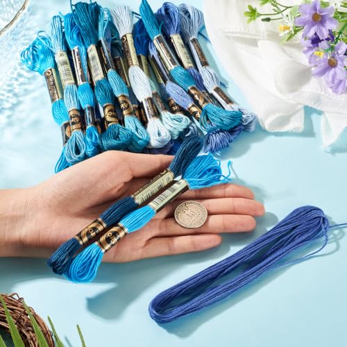 FASHEWELRY 24 Skeins Embroidery Floss Thread 1mm Cross Stitch Thread - color: 24 Colors-Blue, size: 1mm