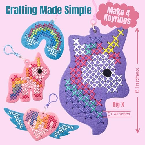 Unicorn Cross Stitch Kit for Kids Ages 6-12 - 4 Felt Beginner Projects - style: Unicorn (4 Projects)