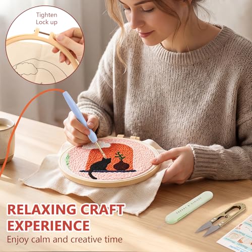 DIY Punch Needle Kit for Adult Beginners, A Cat on the Windowsill - size: Cat Pattern
