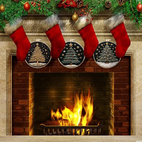 EOBTAIN 3 Pcs Merry Christmas Embroidery Kit for Beginners,Green Gold Christmas Tree Embroidery Starter Kit Xmas Winter Snow Stamped Patterns with Hoop,Thread,Needles,Hand DIY Craft Kits for Adults - color: Green Gold