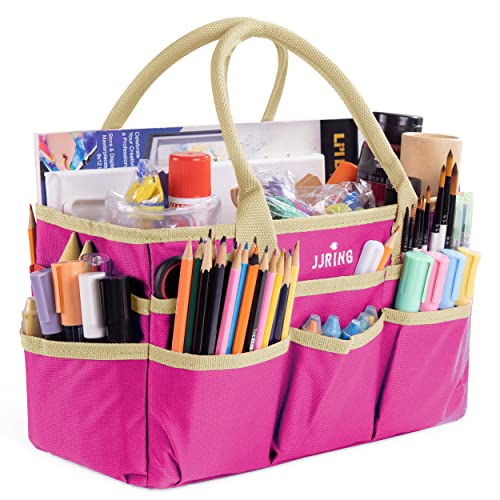 JJRING 600D Nylon Craft & Art Organizer Tote Bag With Pockets, Rose Red - color: Rose red, size: Small