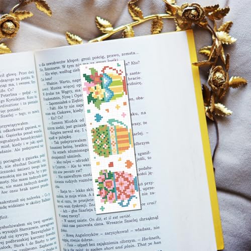 FREEBLOSS 6PCS Cross Stitch Bookmark Kit Tea Cup Pattern Cross Stitch Bookmarks Kit for Beginner DIY Stamped Embroidery Bookmark Kit DIY Bookmarks Cross Stitch Kits for Beginners - style: Tea cup flowers