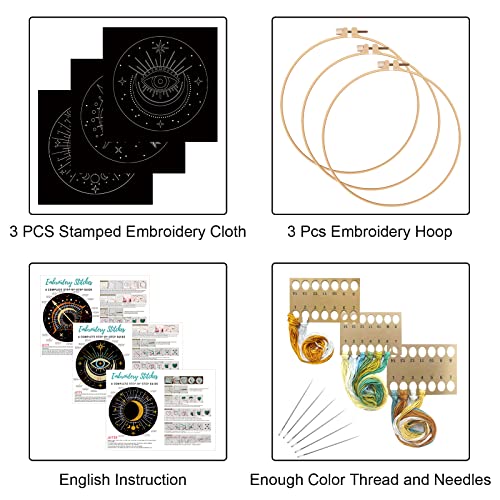 Louise Maelys 3 Pack Celestial Tarot Embroidery Kit Moon Evil Eye - color: kit-7