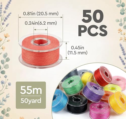 ilauke 50Pcs Bobbins Sewing Thread with Case, SizeA Class15 - color: 50 color