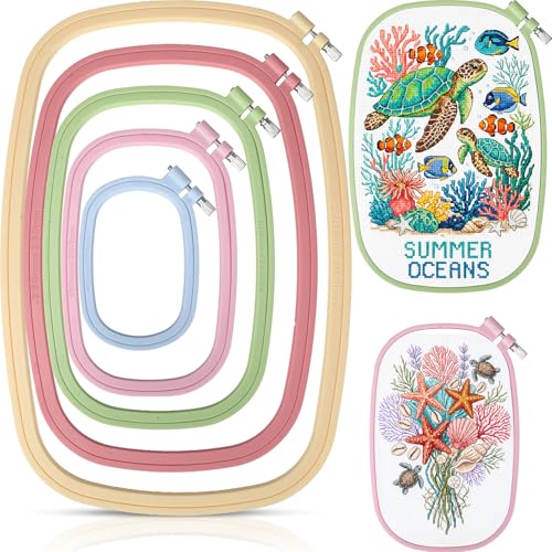 Tigeen 5 Pcs Embroidery Hoops, 5 Sizes ABS Plastic for Sewing, Rectangle - style: Rectangle