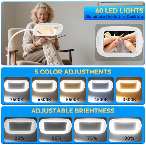 30X 10X Extra Large Floor Magnifying Glass with Light and Stand - color: White