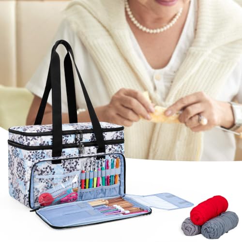 CURMIO Double-Layer Knitting Tote Bag, Yarn Storage for Crafts, Dandelion - color: dandelion