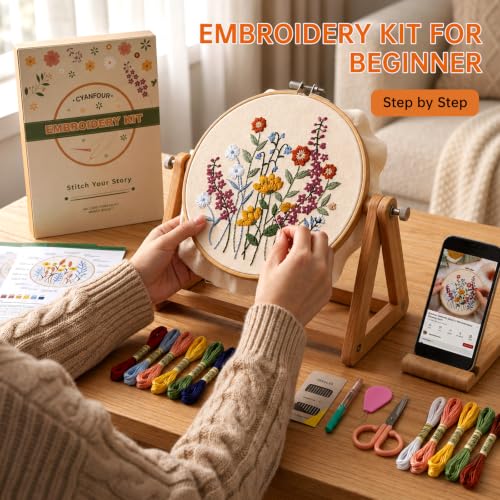 CYANFOUR 5 Pack Beginner Embroidery Kit for Adults with Video & Instruction - color: colorful